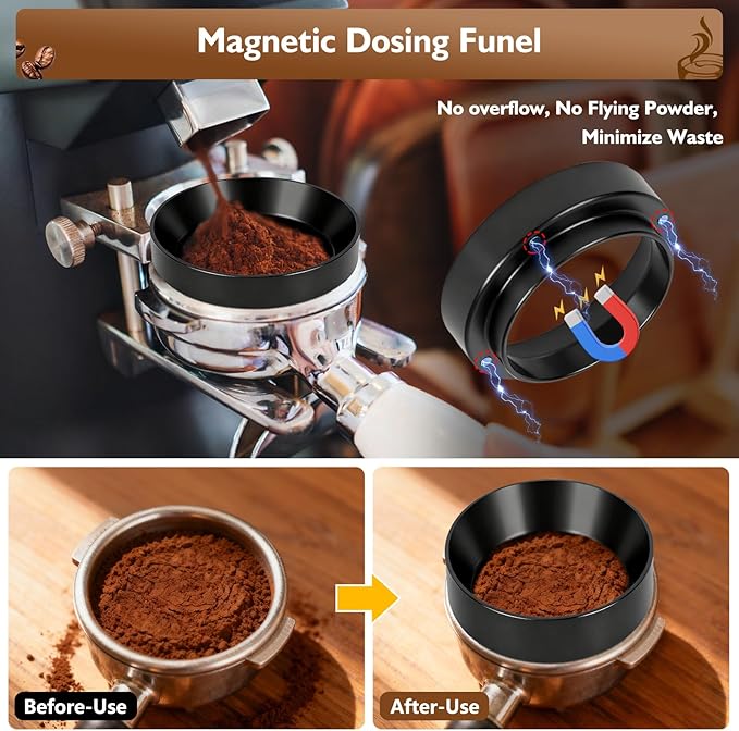 51mm Espresso Accessories Kit - Includes Spring-Loaded Espresso Tamper, WDT Tool with Magnetic Stand, Dosing Funnel & Tamping Mat | Professional Espresso Tool for Home Baristas