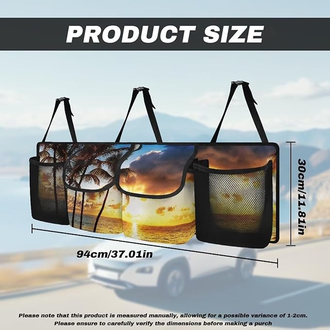 Hanging Trunk Organizer, Foldable Car Trunk Organizer Back Seat Hanging with 4 Large Compartments, Hanging Trunk Organizer Universal for Vehicles (with Mesh Bag)