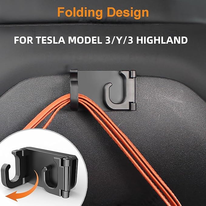 OATSBASF Seat Back Hooks for Tesla Model 3 Model Y 2017-2024, Headrest Foldable Hooks Car Bag Hook Stylish Back Seat Hanger Designed for Tesla Model 3 Y Accessories (1 Pack)