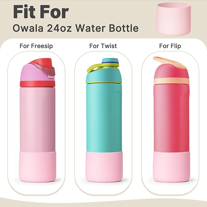 Silicone Boot for Owala 24 oz Water Bottle, Anti-Slip Protective Sleeve Bottom Cover for Owala Twist/FreeSip/Flip Stainless Steel Water Bottle (Light Pink)
