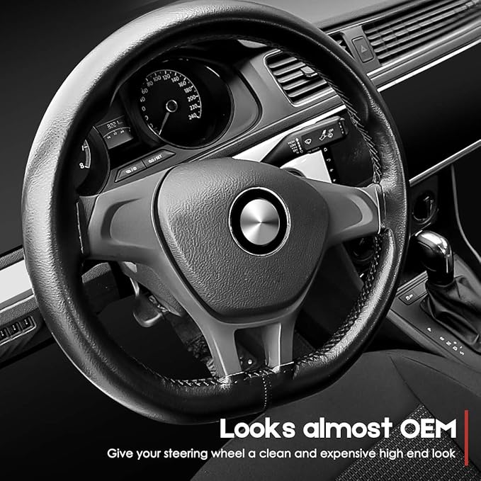 BELINOUS Universal Auto Car Stitch Steering Wheel Cover (Size M4, Black)