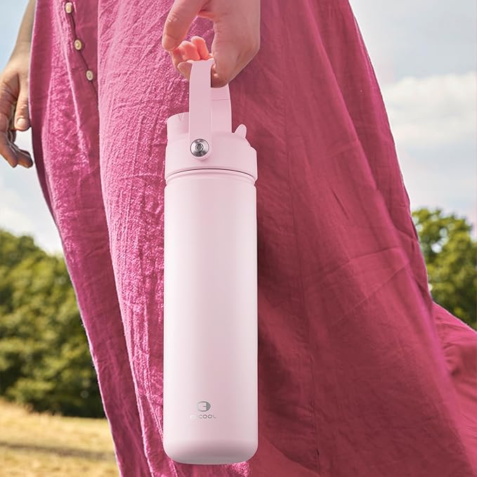 ENCOOL Insulated Water Bottle with Straw Stainless Steel Water Bottle, Leak-Proof, BPA-Free, Double Wall Vacuum Keeps Cold for 24 Hours for Sports, Travel, School (32 oz, Cotton Candy)