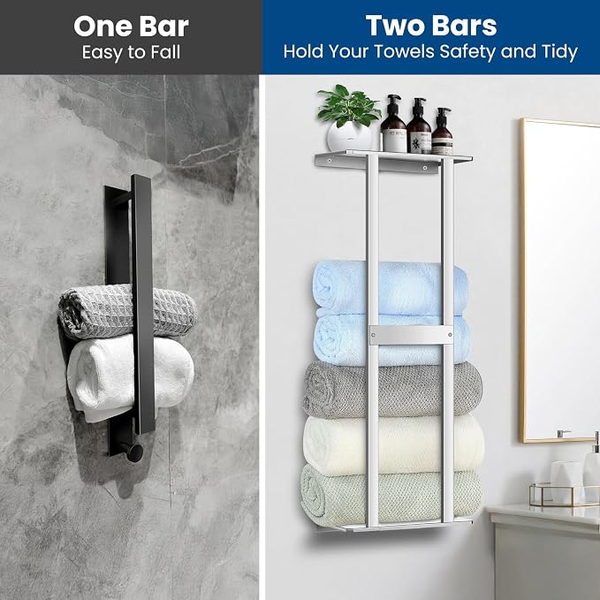 Bathroom Towel Storage Rack, Wall Mounted Bathroom Towel Rack, 30 inch Heavy Duty 6 Large Towels, Wall Mounted Towel Rack for Rolled Towels, Silver