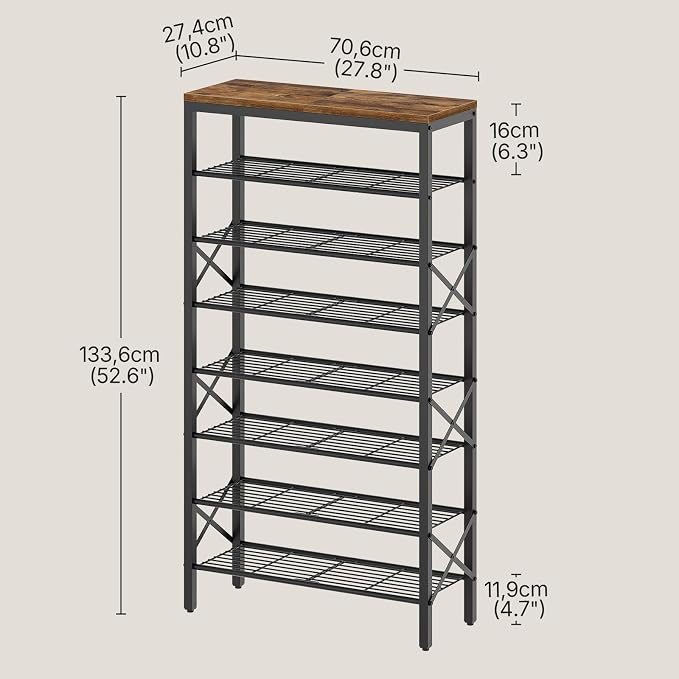 YATINEY 8 Tier Shoe Rack, Shoe Storage Organizer, Large Capacity Shoe Shelf Holds 32 Pairs of Shoes, Sturdy and Stable, for Entryway, Hallway, Closet, Dorm Room, Rustic Brown SS08BR