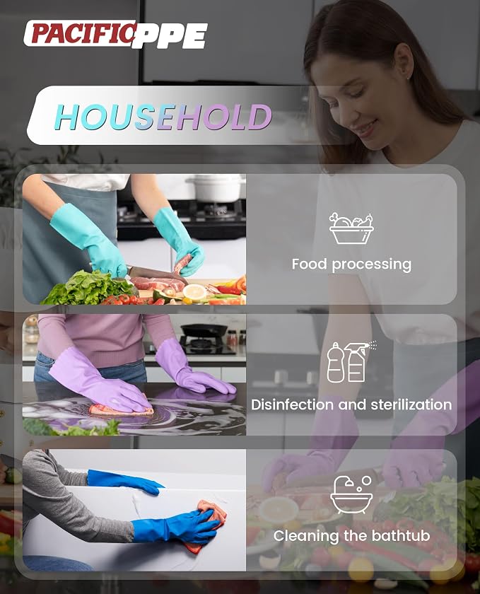PACIFIC PPE 2 Pairs Dishwashing Cleaning Gloves with Latex free, Cotton lining, Kitchen Gloves (Purple+Blue, Medium)