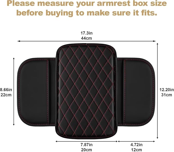 YORKNEIC Center Console Cover Fit for Lincoln Nautilus Armrest Cover for Car with 2 Side Pockets Faux Leather Middle Console Cover (Black&Redline)