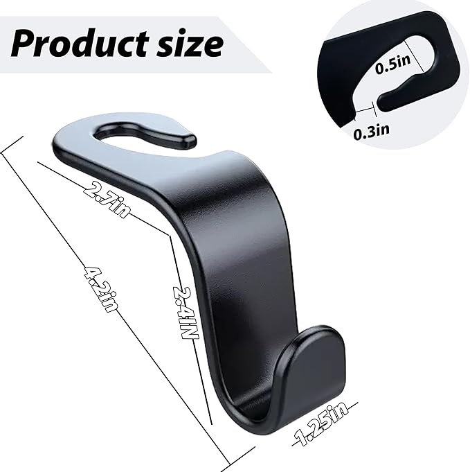 Car Seat Headrest Hook, Organizer Universal for Handbag/Purse/Gym Bag/Hat/Baby Gear/Groceries Car Accessories, Car Back Seat Headrest Hook (Black) (8)