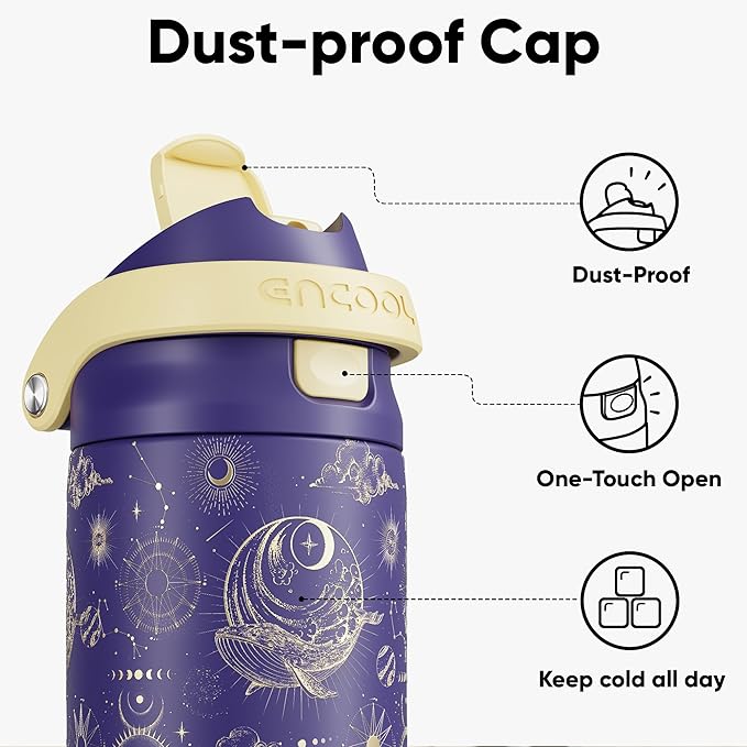 ENCOOL Leakproof Insulated Water Bottle with Straw Dual-Sip Water Bottle Bag-Safe Design for Work, Commute & Gym – Keeps Drinks Cold All Day, 24 oz, Astral Chart