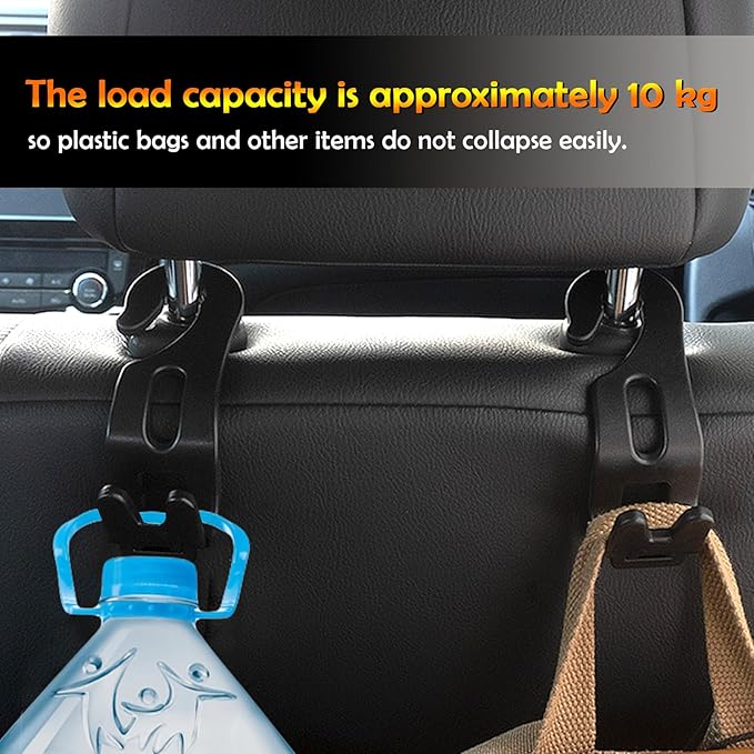 Car Back Seat Headrest Hanger 2 Car Hooks for Coat, Jacket, Suit, Clothes, Purse, Handbag, Grocery Bags - Multi-Purpose Storage Holder for Automobile - Black