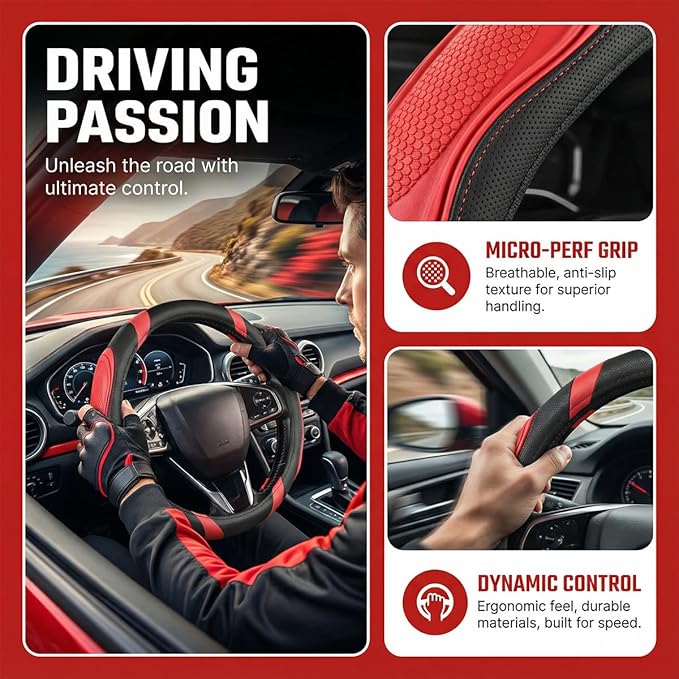 Car Steering Wheel Cover, Breathable Soft Leather Vehicle Wheel Cover Protector for Men Women, Non-Slip Automotive Interior Protection Accessories, Universal for Most Vehicles (Black/Blue)