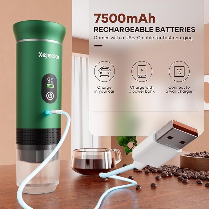 kejector Portable Coffee Maker Espresso Machine for Travel Nano Car Coffee Maker Compatible with Ground Coffee & Capsule for RV, Hiking Camping Office, Travel Espresso Maker Electric Green