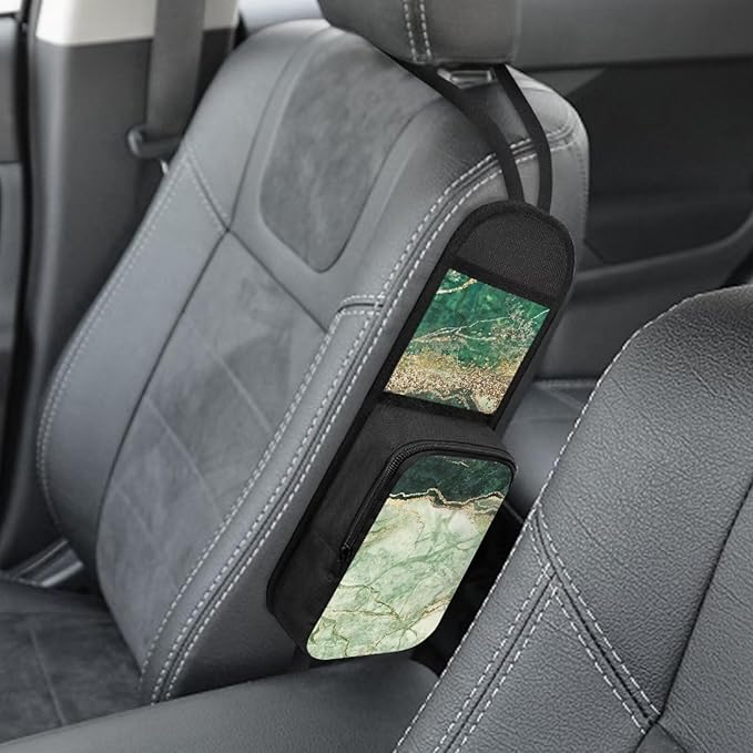 Green and Gold Marble Automatic Seat Side Storage Organizer Seat Side Organizer Car Seat Storage Bag Front Seat Phones, Drink, Stuff Holder for Most Vehicles