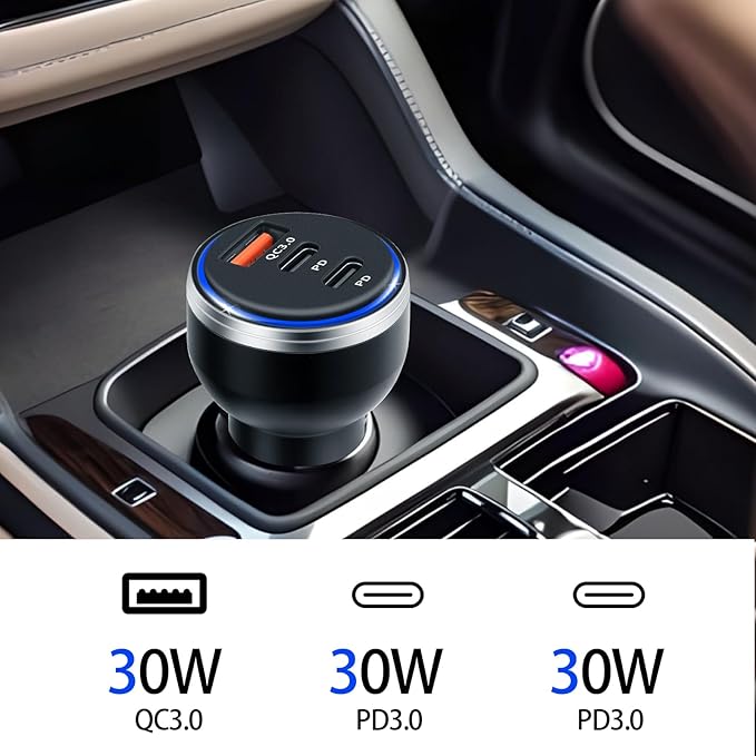 Car Charger for iPhone 16，90W 3-Port Charger Adapter for iPhone 16/16 Plus/16 Pro/16 Pro Max/15/14/Pro Max/AirPods4/ iPad Pro/Mini
