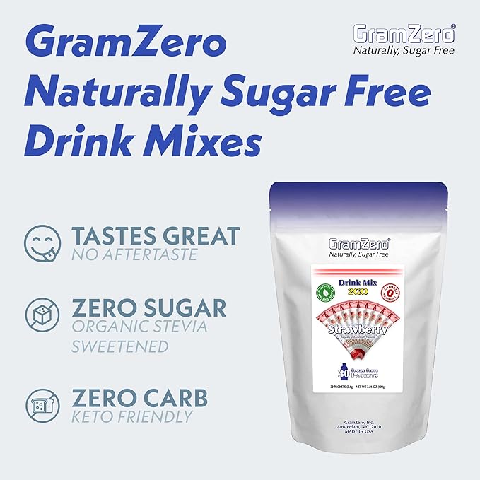 GramZero 2GO Sticks - Strawberry, Zero Calorie Sugar Free Drink Mix, Stevia Sweetened, Great For Nutrition Club Loaded Tea To Go Kits