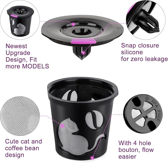 Reusable K Cups for K-Mini/K-Duo/K-express, 4 Pack Reusable Coffee Pods for K-eurig, BPA Free Refillable Single K Cups for K-eurig 1.0 & 2.0 Series