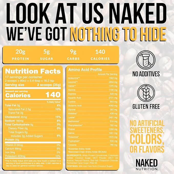 NAKED Vanilla Latte Protein Coffee - Premium Colombian Iced Coffee Protein Shake Drink, Delicious Keto Friendly and Gluten Free, 17 Servings