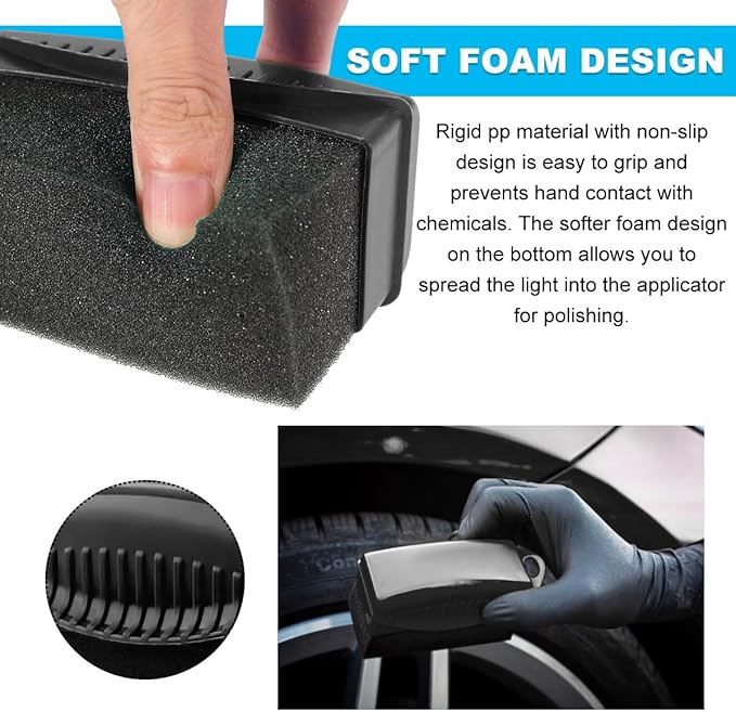 2 PCS Tire Shine Applicator, Flat Dressing Waxing Sponge Pads With Lid Cover, Reusable Polishing Cleaning Foam Applicators With Rectangular Box, Car Accessories (Black)