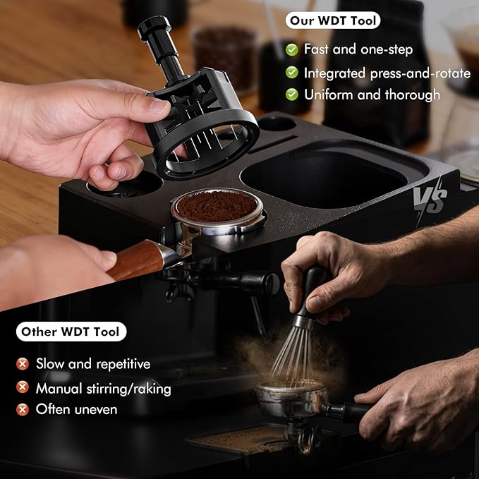 58mm Press & Spin WDT Tool, Espresso Stirrer with 8 Needles, Magnetic Base, Adjustable Depth, Compatible with E61, Breville 920XL, Gaggia, Rancilio, Barista Coffee Distribution Tool