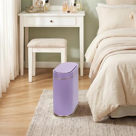 ELPHECO Bathroom Sensor Trash Can - 2 Gallon Automatic Garbage Can, IPX5 Waterproof Bathroom Trash Bin, Slim Garbage Can for Bathroom, Office, Bedroom, Living Room, Purple