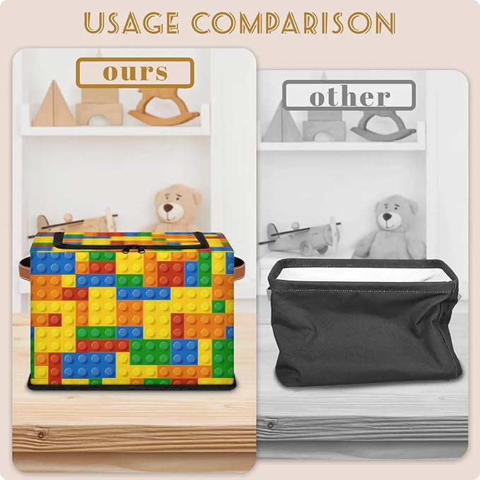 Storage Bins With Zipper Lid, Collapsible Trunk Organizer, Car Organizers and Storage Bins with Lids, Decorative Storage Boxes with Handle, Home Storage Baskets (Colorful Building Blocks)