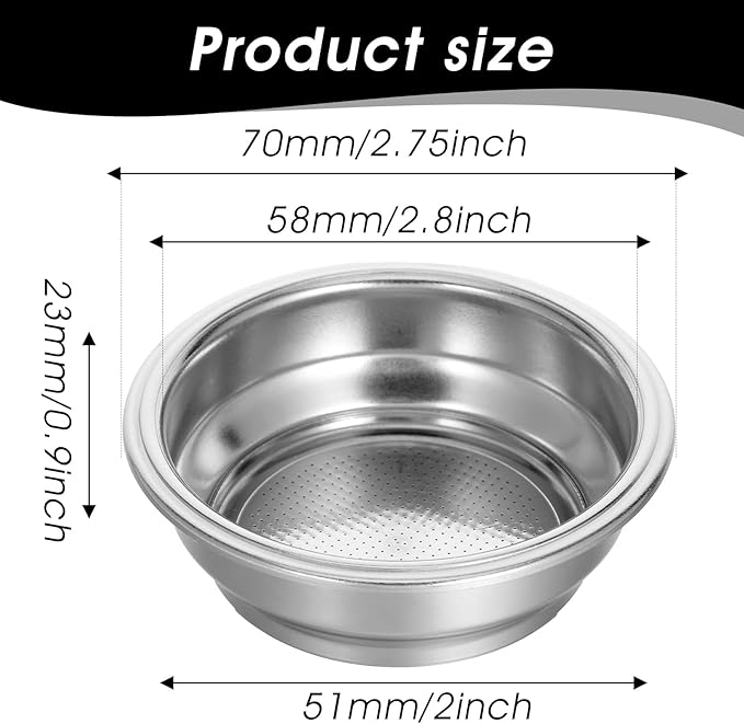 58mm Portafilter Basket, Double Layer Stainless Steel Coffee Filter, Double Cups 58mm Basket Pressurized Porous Filter for Coffee Machine Replacement Accessories, 2 Cups Capacity