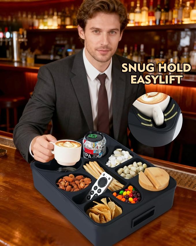 Couch Cup Holder Tray Dual Cup Silicone Organizer – Waterproof Anti-Slip Snack & Drink Tray for Sofa, Bed, Car & Camping, Dishwasher Safe Funny Gift