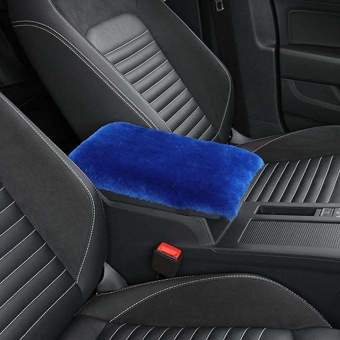 1 Set 6 Pcs Fluffy Car Steering Wheel Cover & Seat Belt Shoulder Pads & Handbrake Cover & Gear Shift Cover Set & Seat Belt Shoulder Pads Faux Wool Universal Fit Car Interior Accessories (Blue)
