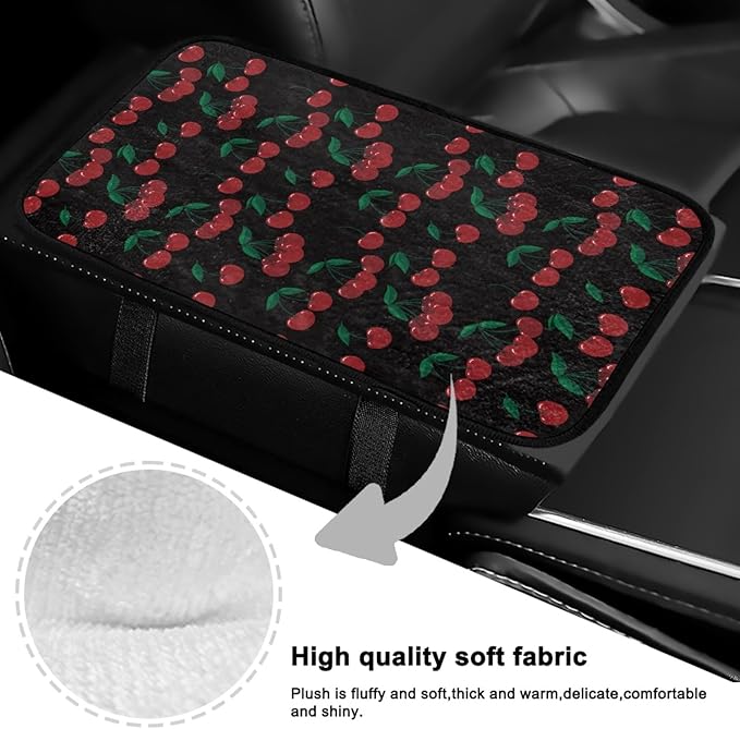 CLOHOMIN Cherry Car Center Armrest Console Cover Cute Auto Center Console Cushion Pad Soft Flannel Car Accessories