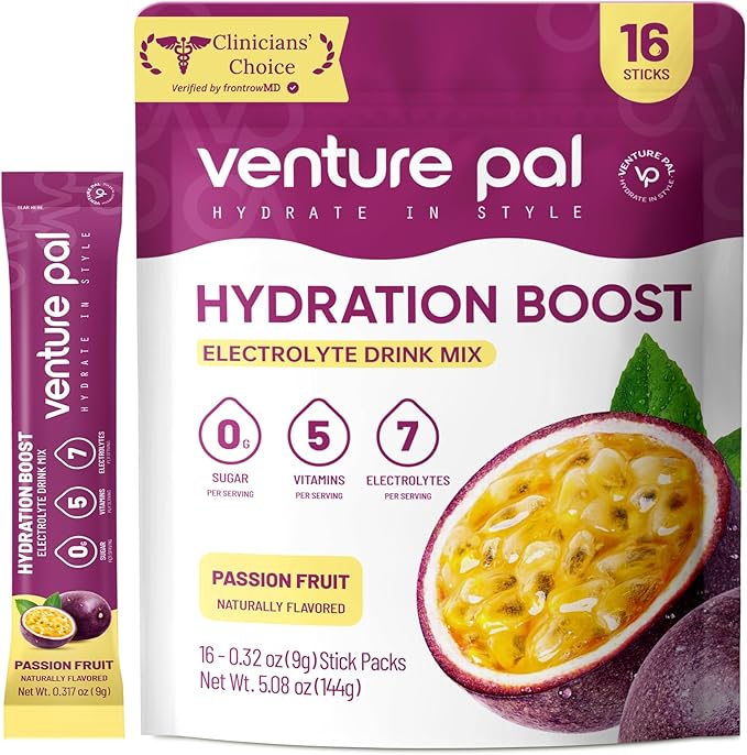 Venture Pal Sugar Free Electrolyte Powder Packets - Liquid Daily IV Drink Mix for Rapid Hydration & Party Recovery | 5 Vitamins & 7 Electrolytes| Keto Friendly | Non-GMO | Certified Vegan | 16 Sticks
