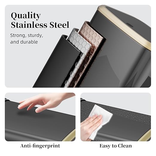 2.1 Gallon Bathroom Trash Can with Lid Press Top, 8 Liter Stainless Steel Garbage Can with Press Type Lid, Slim Trash Bin Waste Basket for Toilet, Office, Bedroom (Titanium Black)
