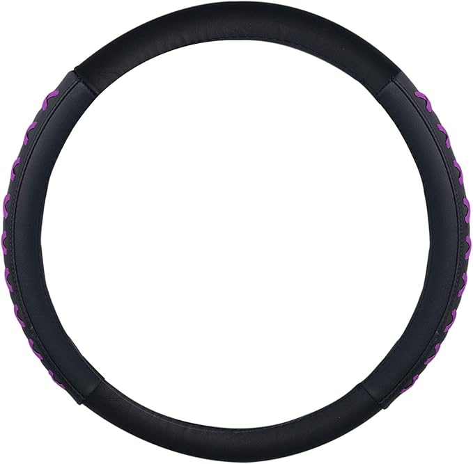 FH Group FH2022PURPLE Universal Fit 15 Inch Genuine Leather with Lace-Up Detailing Purple Steering Wheel Cover fits Most Cars, SUVs