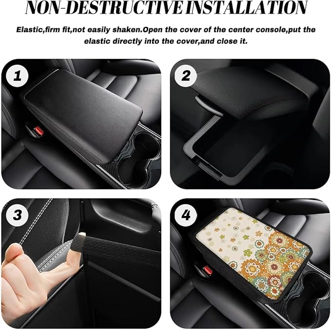 Dreaweet Center Console Cover Cute Sunflower Car Accessories for Women Girly,Car Car Console Covers with Pockets,Car Arm Rest Cover Pad,Universal Armrest Cover for Car Truck SUV Van