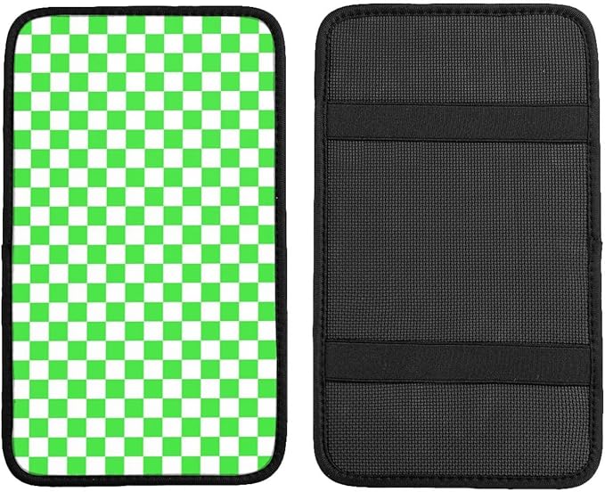 Green White Checkered Chessboard Flag Car Armrest Pad Cute Cars Center Console Cover Auto Handrail Box Cushion Armrests Cover
