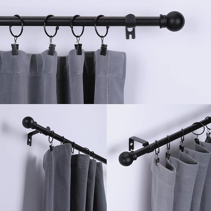 Thestoa Curtain Rods for Windows 30-62 Inch, 5/8" Matte Black Curtain Rods, Stainless Steel Small Curtain Rod for Bedroom, Living Room,Kitchen,Farmhouse, Outdoor Curtain rod Black