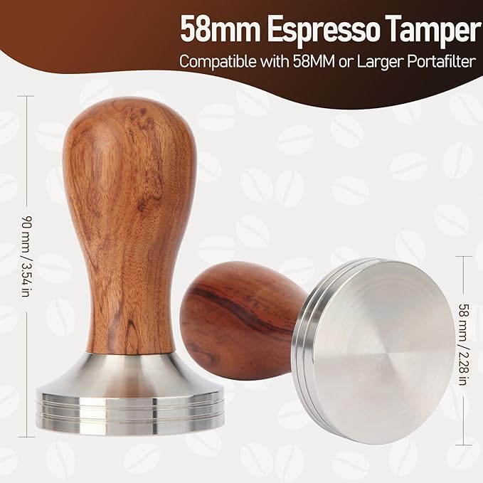 58mm Espresso Tamper Kit, Hard Wood Espresso Tamper Tool & Powder Press Pad & 8-Needles Espresso Stirrers For 58 mm Portafilter
