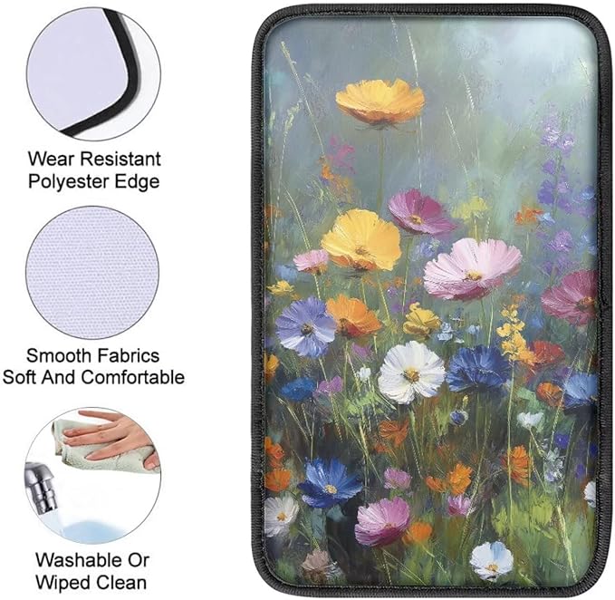 Cute Flowers Car Center Console Cushion Pad Armrest Cover Protec Arm Rest Cover Car Protect from Pet Claws 12.3 x 7.5 Inch Universal Fit for Vehicles,Cars,Suvs,Vans,Sedans