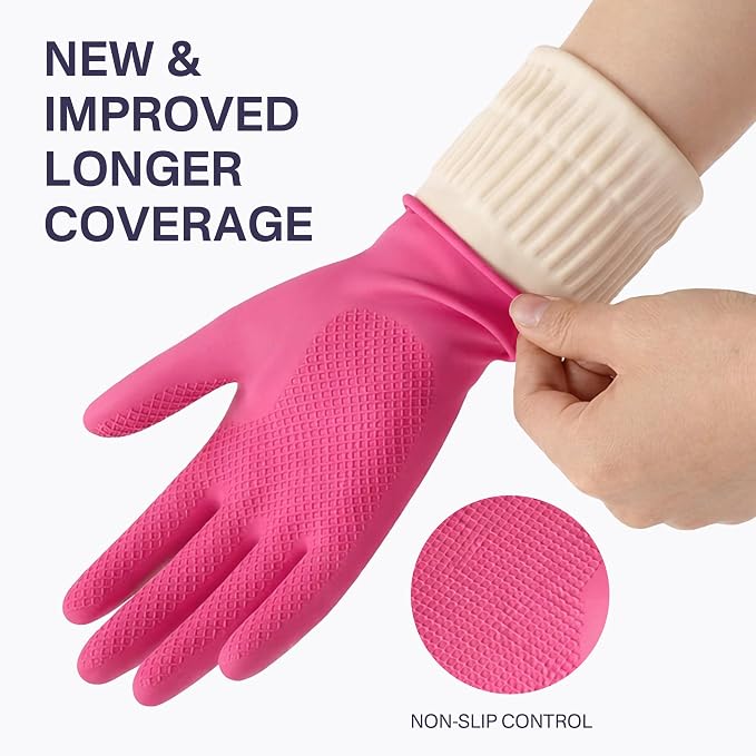 Rubber Dishwashing Gloves, Reusable Cleaning Dish Gloves for Kitchen, Long Cuff for Washing Dishes