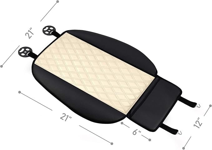 FH Group Faux Leather Front Set Car Seat Cushion Pads with Front Pocket – Universal Fit for Cars Trucks & SUVs (Beige/Black)