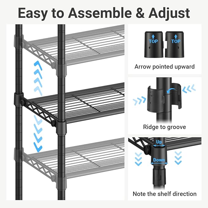 VIPEK V7S Clothes Rack Heavy Duty Max Load 720lbs, Garment Rack with 7 Tiers Adjustable Shelves Portable Closet Metal Sturdy Wardrobe Storage System for Walk-in Closet (Black)