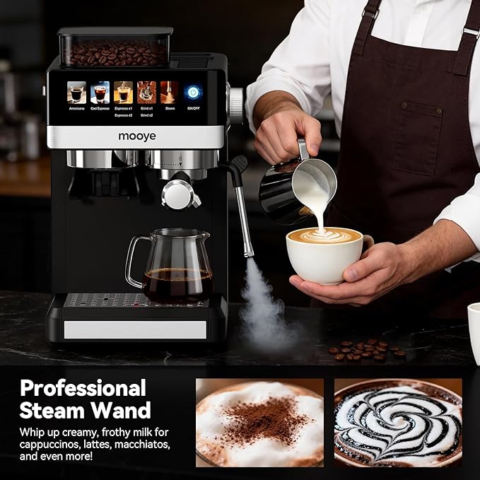 Espresso Machine with Grinder,20Bar Compact Espresso Maker with Steam Milk Frother,Coffee Maker for Home - Cappuccino Latte & Cold Brew Iced Coffee Maker & Americano, Gift for Women or Men