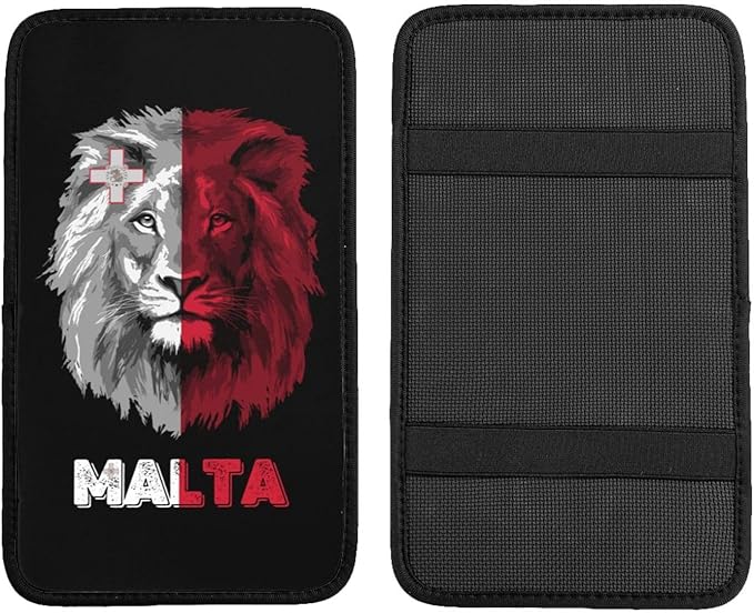 Vintage Malta Maltese Flag Lion Head Auto Center Console Armrest Cover Car Handrail Box Cushion Pad Mat Universal Fit Most Vehicle Sedan Truck SUV Soft Comfort Decor Accessories