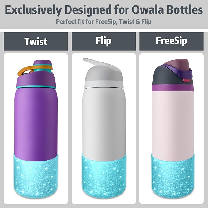 Silicone Boot for Owala 40oz Water Bottle – Anti-Slip Protective Cover, Bottle Boot, Base Cover Compatible with FreeSip, Sleeve for Stainless Steel Tumblers (Glitter Blue, 40OZ)
