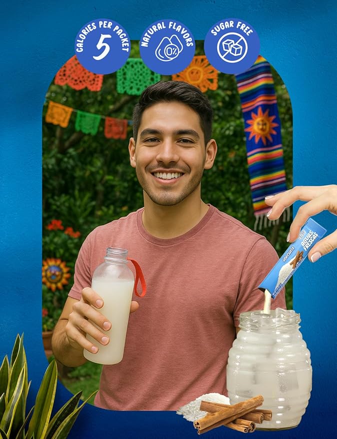 Klass Aguas Frescas, Powdered Drink Mix, 40 Singles Zero Sugar & Caffeine-Free Powder Packets, Water Drink Mix, Flavor: Horchata - 5 Calories Per Packet & Natural Flavors