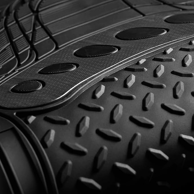 FH Group Automotive Floor Mats Universal Fit Trimmable Climaproof for All Weather Heavy Duty Rubber fits Most Cars, SUVs, and Trucks, with Footprint Design, Full Set Solid Black
