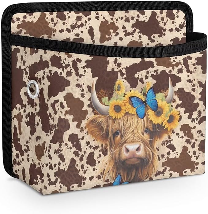 Highland Cow Universal Car Side Pocket Organizer, Car Pocket Pouch for Cars Seat, Door, Window, Console, Multifunctional Cars Organizer Accessories for Phone Sunglasses Keys Cards