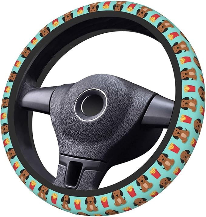 Neoprene Steering Wheel Cover Sausage Dachshunds-Dog Car Steering Wheel Cover Universal Fit for Most Cars