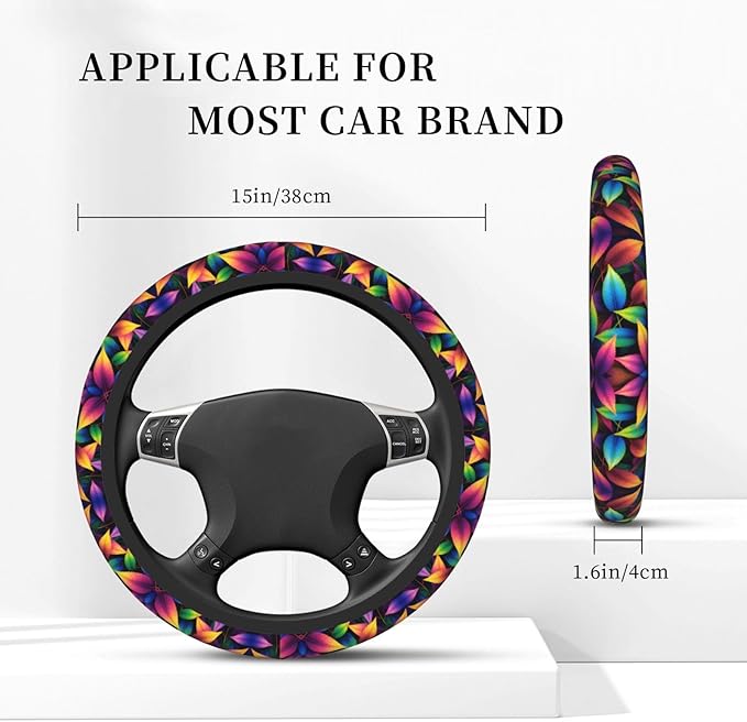 Neoprene Steering Wheel Cover Leaves Pattern Car Steering Wheel Cover Universal Fit for Most Cars