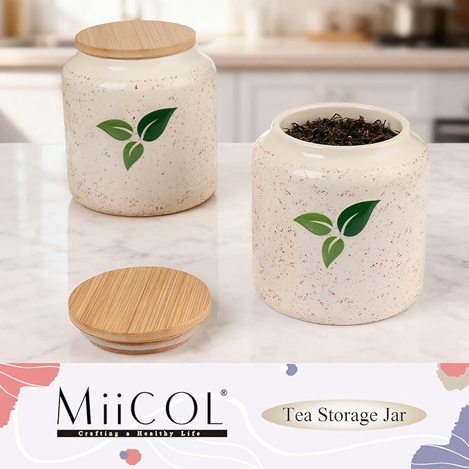 Miicol Ceramic Storage Canister with Airtight Lid, Food Storage Container, Round Tea Canister, Pantry Organizer, Kitchen Storage Jar for Coffee Bean, Flour, Pasta, Sugar, Spices, 20 fl.oz‌