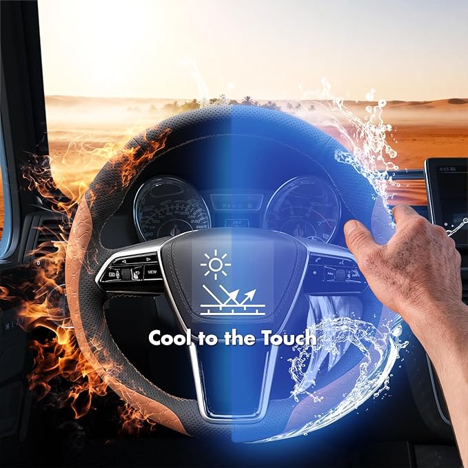 MEWANT Hand Stitch Steering Wheel Cover for Audi A6 2019-2022 A6 Allroad 2020-2022 A7 2019-2022 RS 6 Avant 2021-2022 RS 7 2021-2022 S6 2020-2022 Black Brown Real Leather DIY Interior Accessories