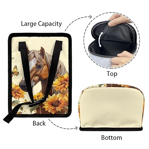 Hanging Sunflower Horse Car Trash Bag Zip Leak Proof Vehicle Garbage Bin with Lid Mini Portable Vehicle Waste Storage Bag for Automotive Front Back Seat Headrest